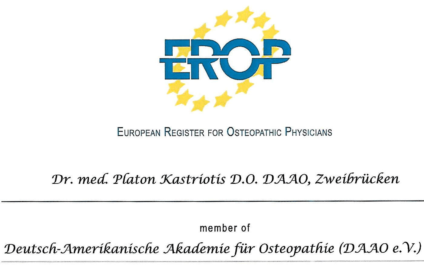 EROP Diplom für Osteopathische Medizin