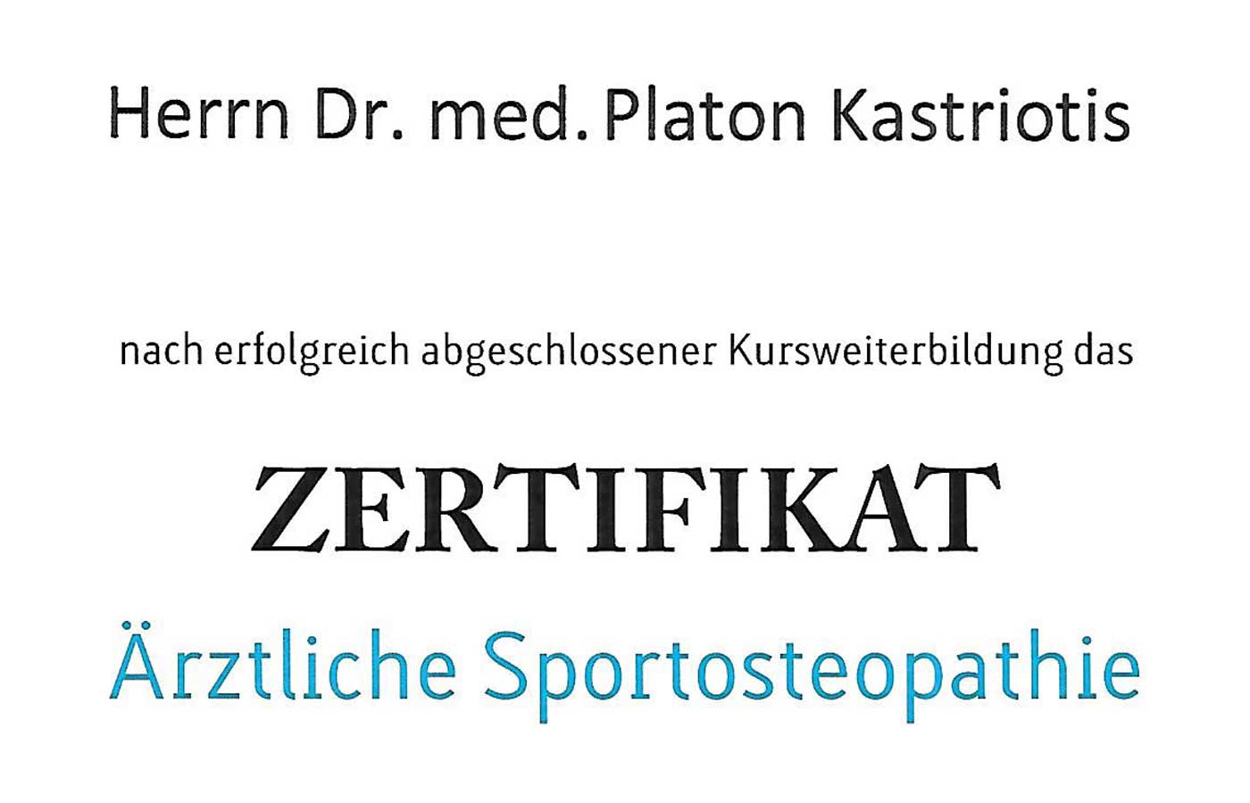 Verleihung des Zertifikats Sportosteopathie der DAAO